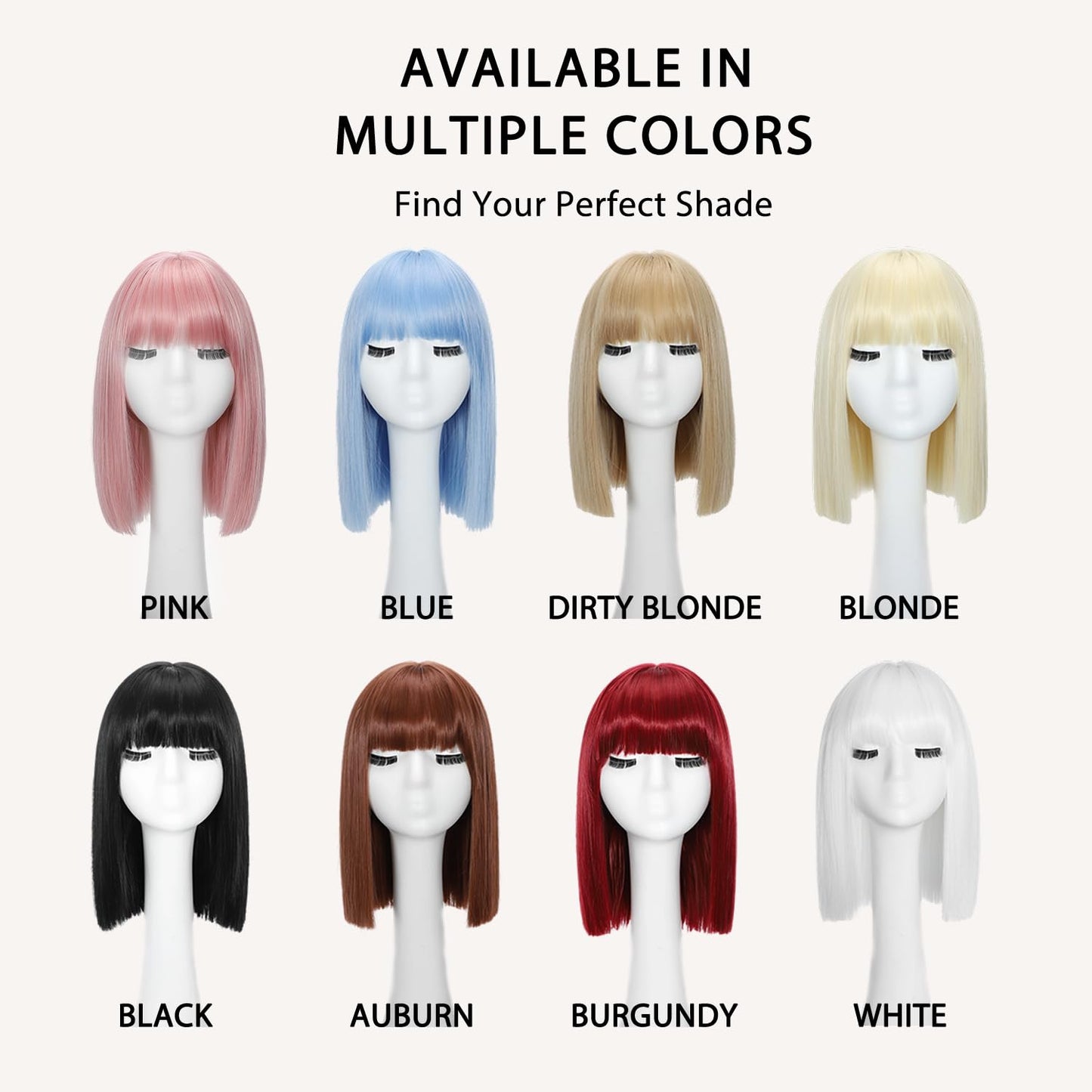 Bob Wig With Bangs Short Straight Wigs for Women 14 Inch Bob Shoulder Length Wigs Heat Resistant Fiber Synthetic Hair for Daily Party Cosplay Colorful Wigs