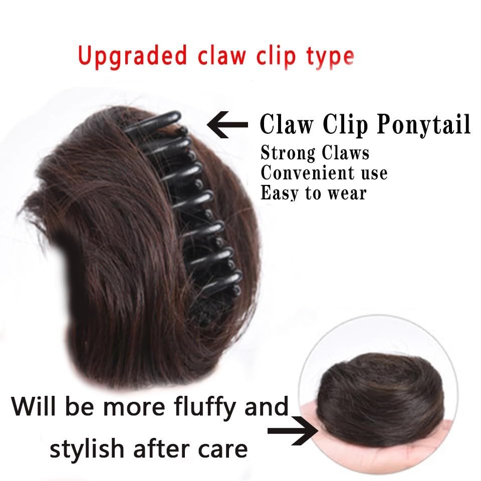 2PCS Mini Claw Clip in Hair Bun Messy Cat Ears Hair Bun Extension Synthetic Donut Wig Accessory Ponytail Hair Extensions Thick Updo Space Bun Hair Pieces for Women Girls