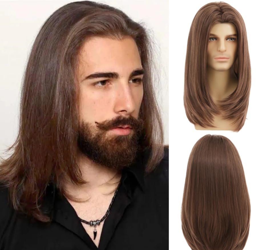 Daiaces Long Wig for Mens,Straight Hair Synthetic Heat Resistant Men Wigs for Daily Party Costume Halloween