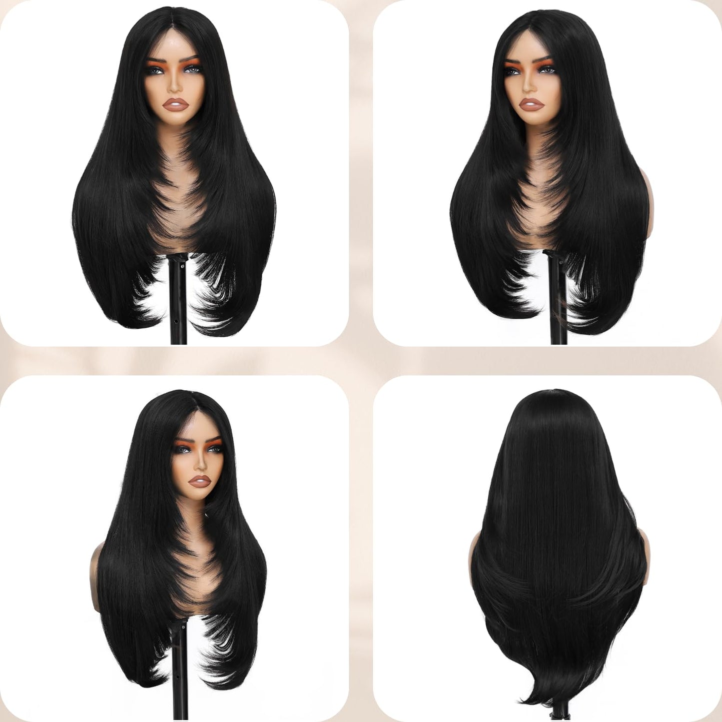 Synthetic Lace Front Wig for Women 4x1 Lace Front wigs Long Straight Layered Wigs for Black Women Wear and Go Glueless Wigs Pre Plucked Pre Cut for Beginners