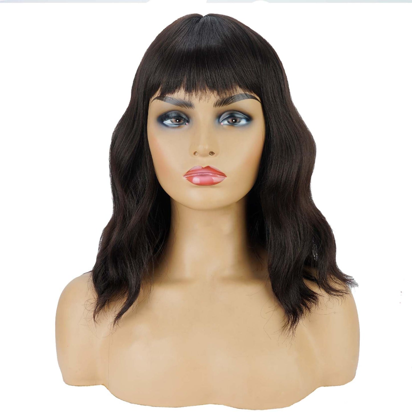 Black Wavy Wigs with Bangs Soft Short Bob Wigs for Women Synthetic Shoulder Length Women's Curly Wigs for Halloween Costumes Cosplay Daily