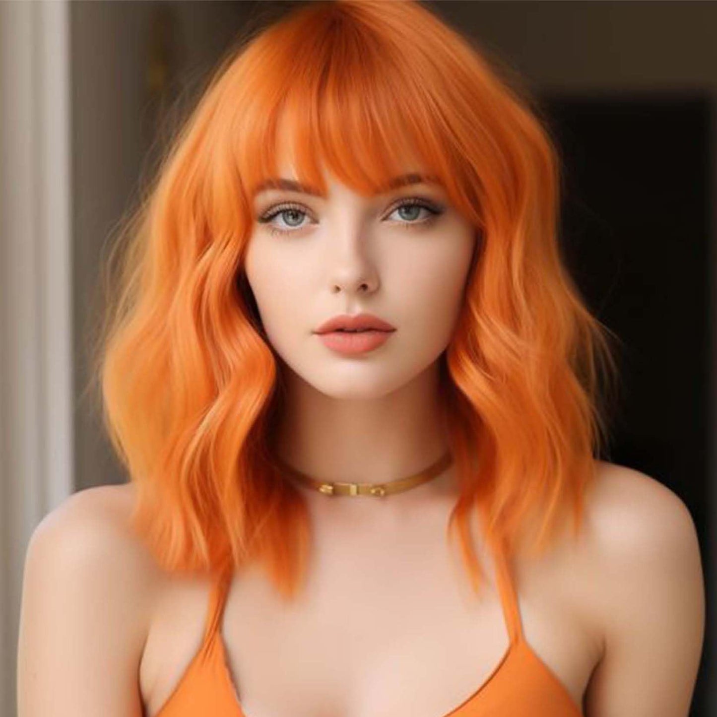 Black Wavy Wigs with Bangs Soft Short Bob Wigs for Women Synthetic Shoulder Length Women's Curly Wigs for Halloween Costumes Cosplay Daily