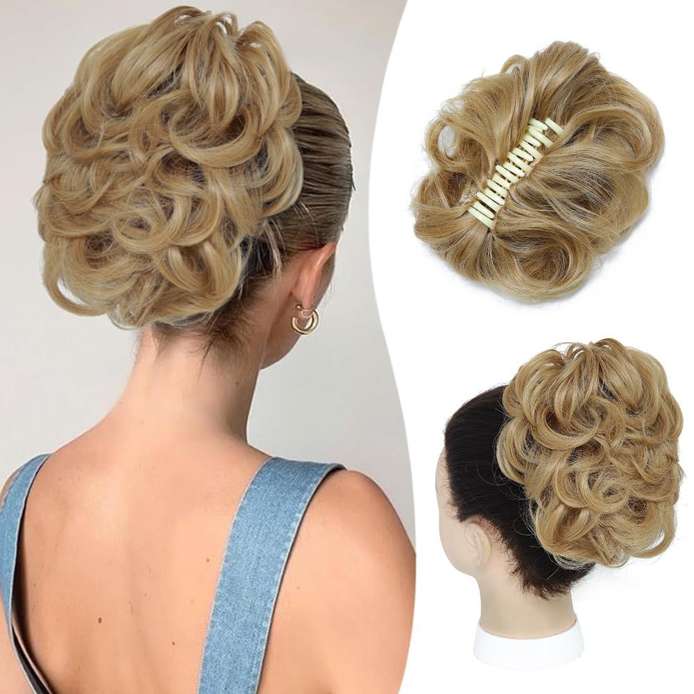 Bun Hair Piece, Tousled Updo Hair Buns Extension Elastic Hair Band Hair Pieces, Curly Hair Bun Scrunchie For Women