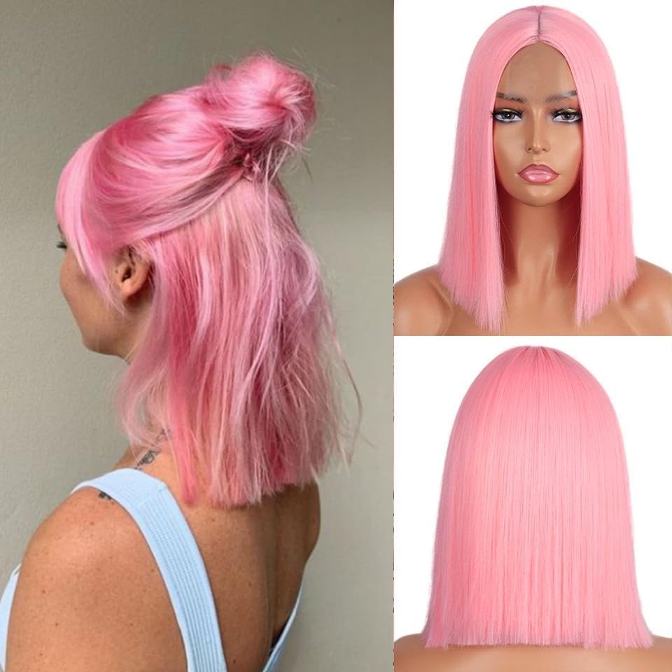 XC CLOUDS Glueless Straight Wigs For Black Women Lace Frontal Hair Wig with Middle Part Simulated Scalp Medium Length Bob Wigs for Halloween or Daily Synthetic Hair Lace Wig
