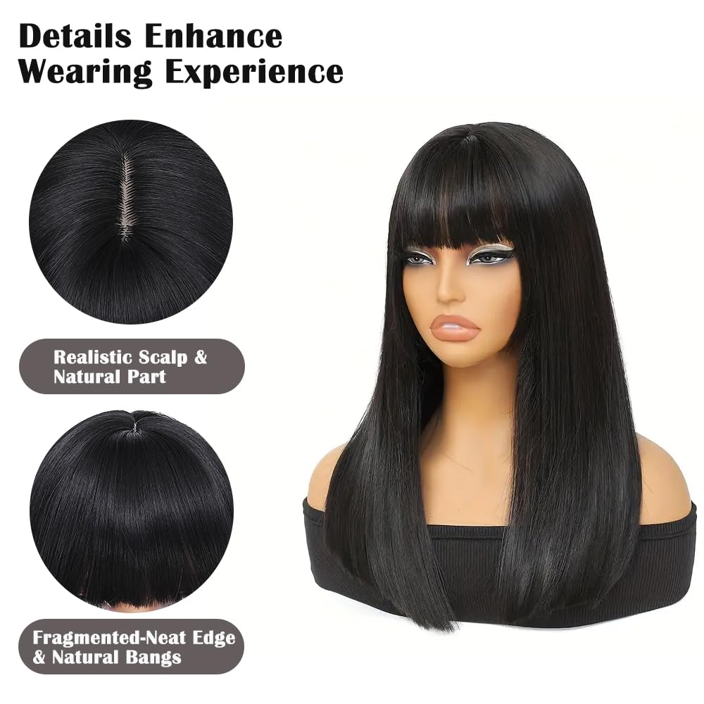 XCHJH Bob Wig with Bangs Short Straight Wigs for Women Shoulder Length Bob Wigs Heat Resistant Fiber Synthetic Hair Natural Looking Hair Replacement Wigs