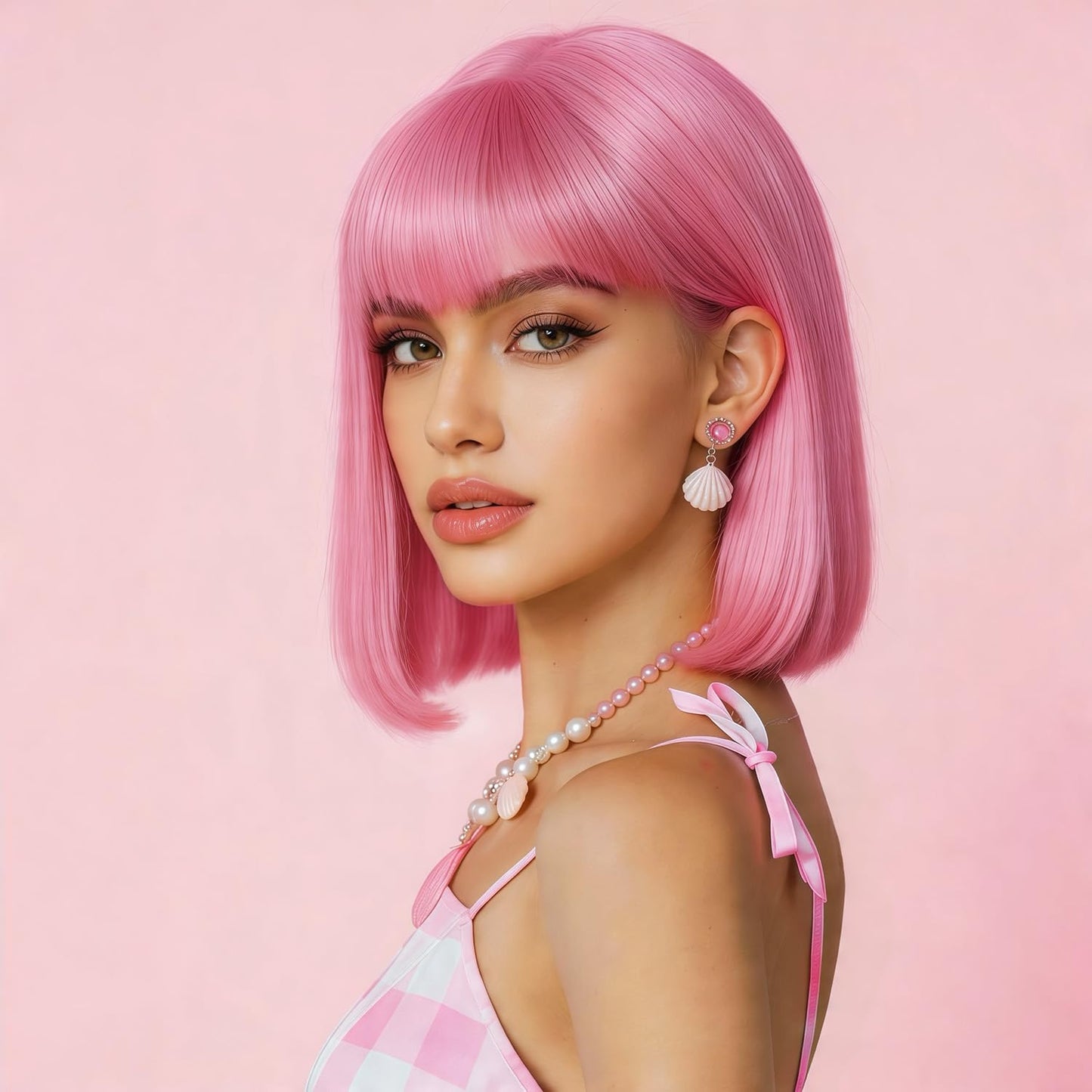 Bob Wig with Bangs for Black Women Short Straight Bob Wigs for Women Synthetic Fiber Natural Looking for Daily and Work Use