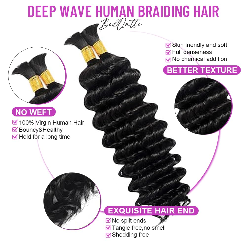 100 Percent Human Boho Braiding Hair Deep Wave Bulk Boho Hair for Braiding Curly Bundles Human Hair for Boho Braids Wet and Wavy Braiding Hair Extension No Weft