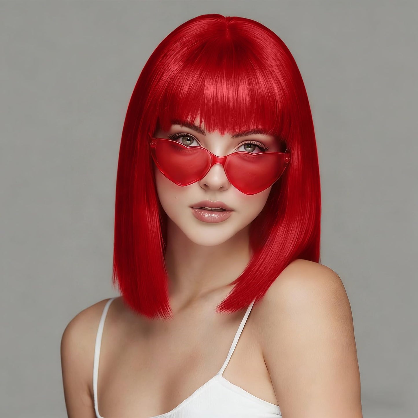 Short Bob Wig for Women Straight Wig with Bangs Shoulder Length Heat Resistant Fiber Synthetic Hair Wigs