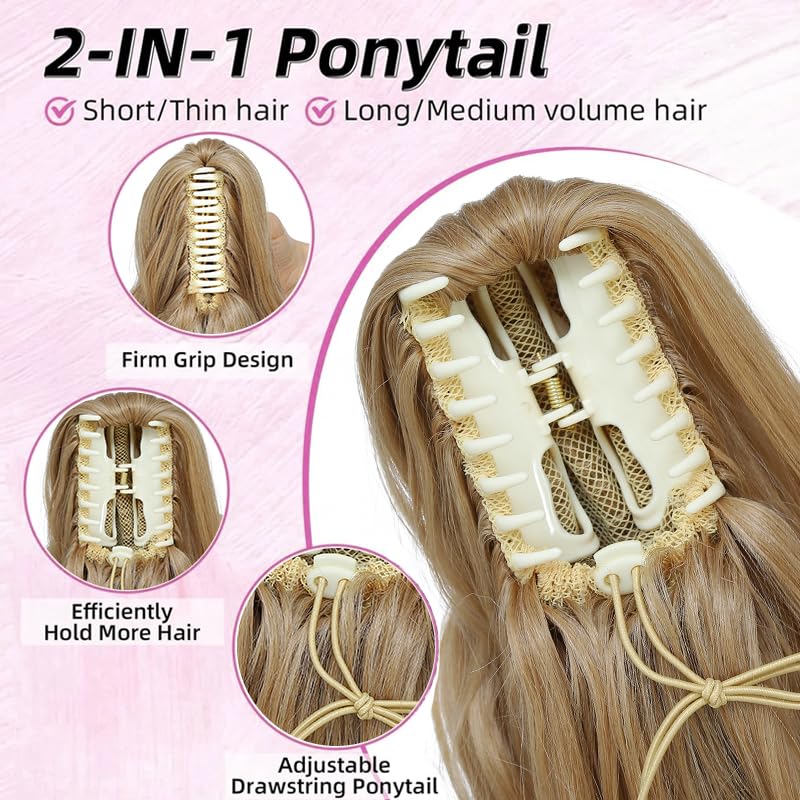 Long Wavy Ponytail Extension, 26" Claw Clip Ponytail Extension for Women Long Wavy Pony Tails Hair Extensions Synthetic Clip in Ponytail for Daily Use