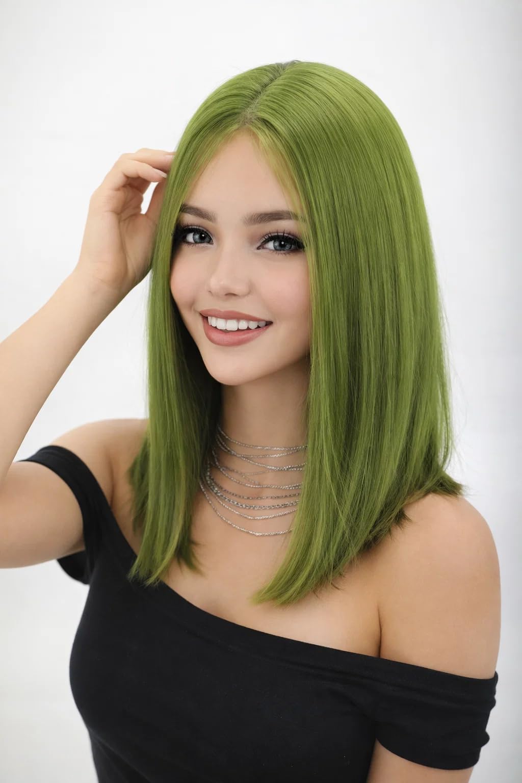 XC CLOUDS Glueless Straight Wigs For Black Women Lace Frontal Hair Wig with Middle Part Simulated Scalp Medium Length Bob Wigs for Halloween or Daily Synthetic Hair Lace Wig