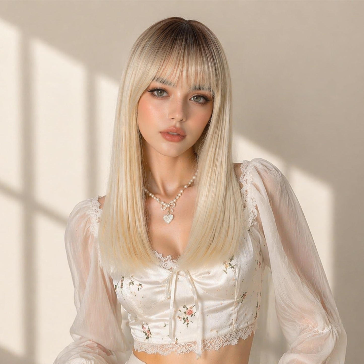 XCHJH Bob Wig with Bangs Short Straight Wigs for Women Shoulder Length Bob Wigs Heat Resistant Fiber Synthetic Hair Natural Looking Hair Replacement Wigs