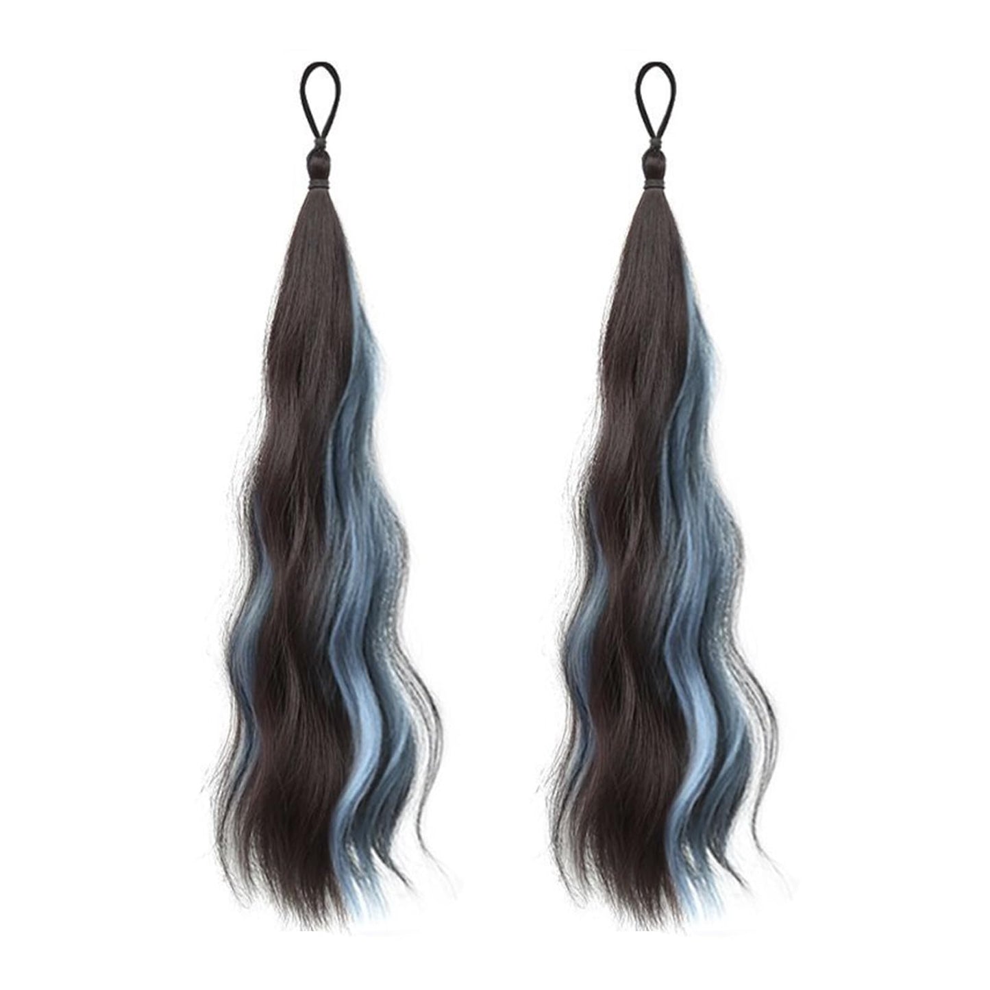 2Pcs Hair Ponytails Hairpieces Ponytail Extension with Color Hair Ties fluffy wigs braids for Women Daily Dance party Christmas Wear