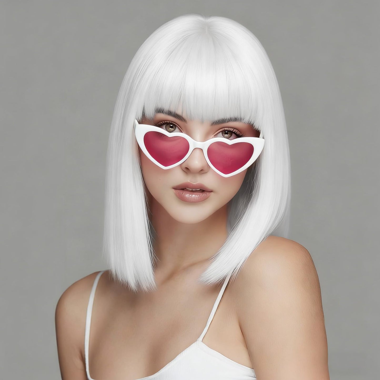 Short Bob Wig for Women Straight Wig with Bangs Shoulder Length Heat Resistant Fiber Synthetic Hair Wigs