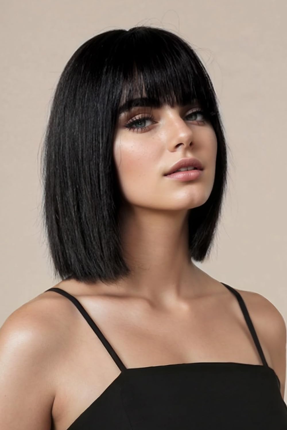 Short Bob Wig for Women Straight Wig with Bangs Shoulder Length Heat Resistant Fiber Synthetic Hair Wigs