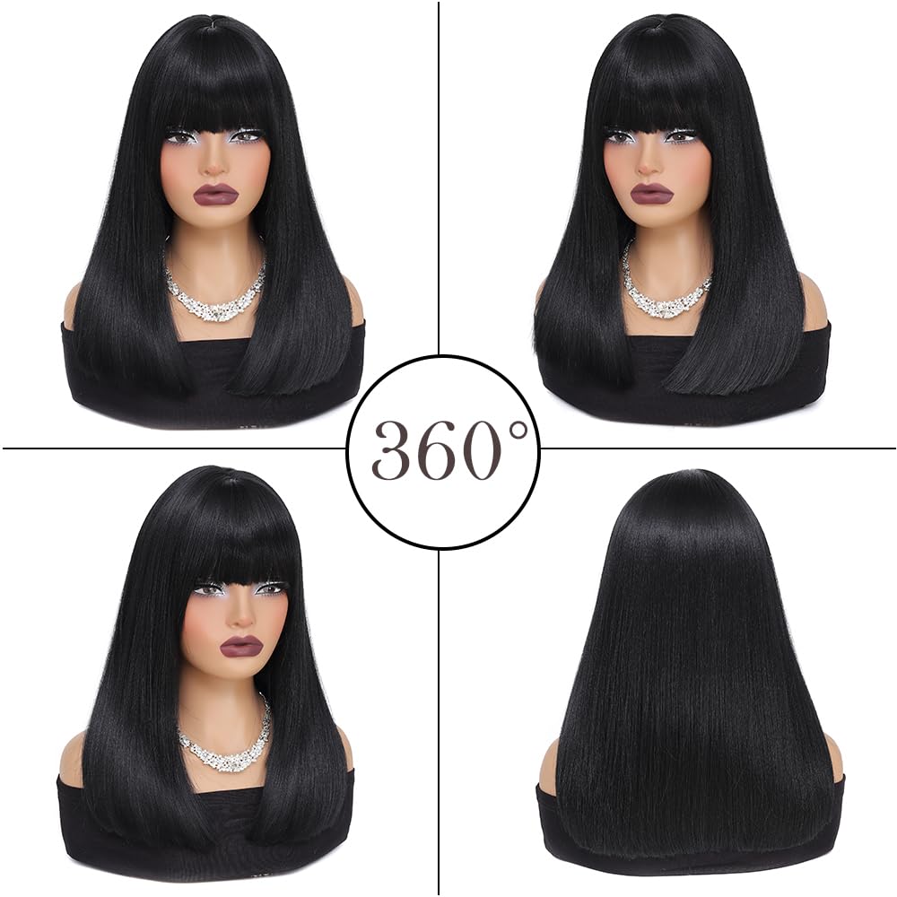 XCHJH Bob Wig with Bangs Short Straight Wigs for Women Shoulder Length Bob Wigs Heat Resistant Fiber Synthetic Hair Natural Looking Hair Replacement Wigs