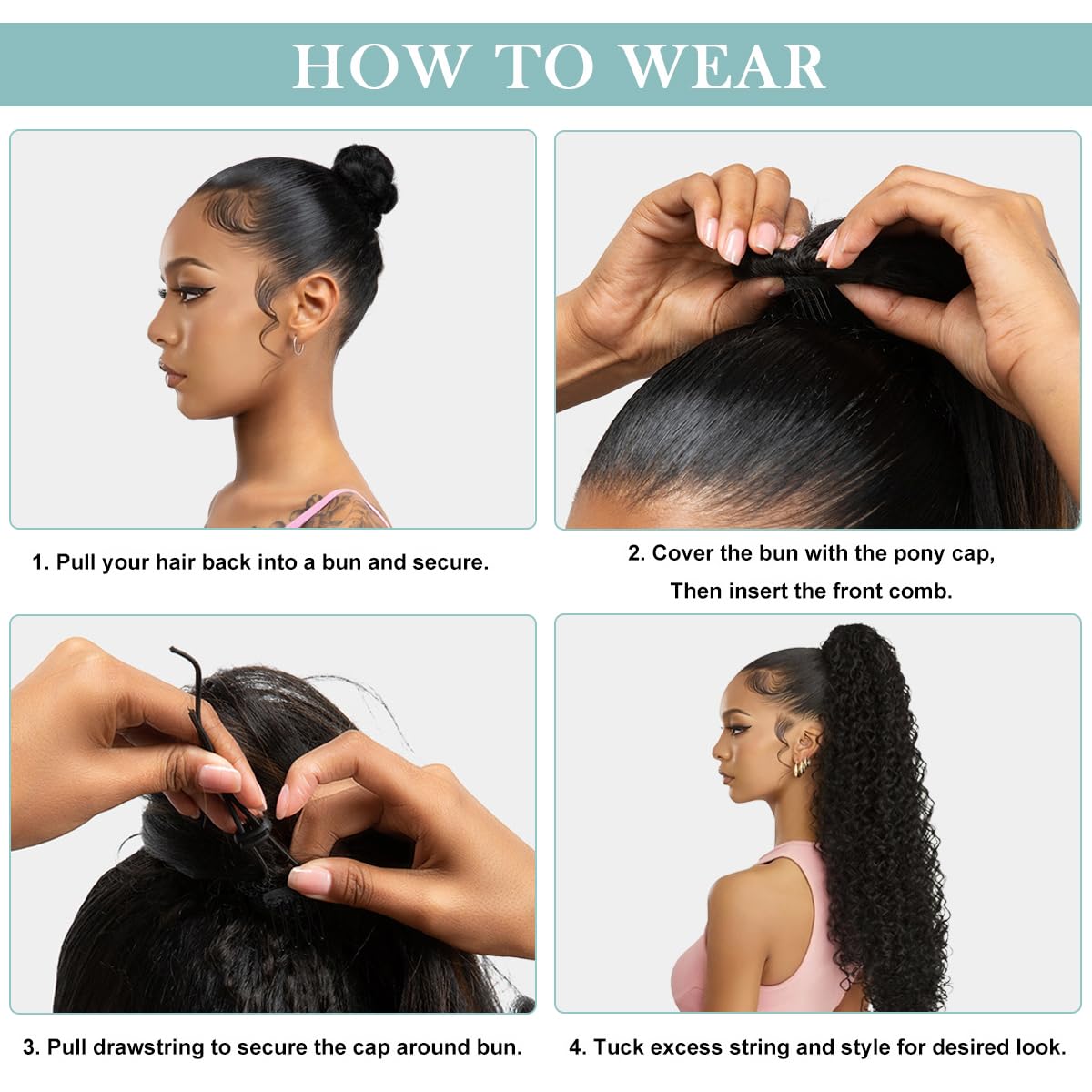 Drawstring Ponytail Extension for Women Curly Ponytail Extension Synthetic Hair Natural Wavy Hair Pieces for Daily Use