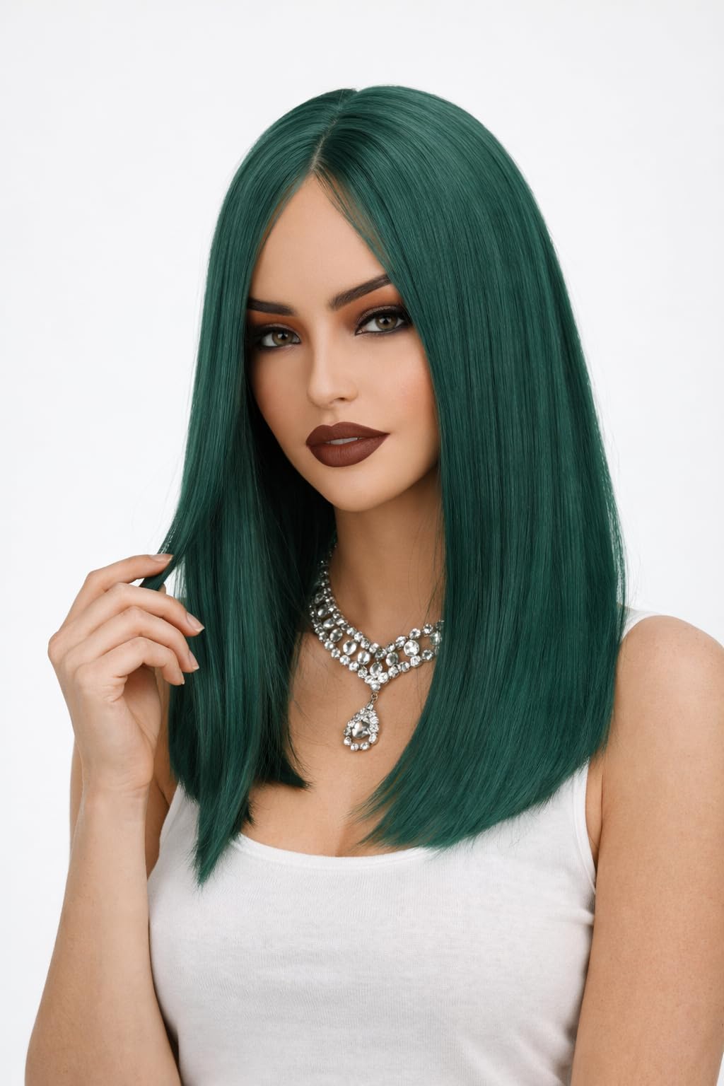 XC CLOUDS Glueless Straight Wigs For Black Women Lace Frontal Hair Wig with Middle Part Simulated Scalp Medium Length Bob Wigs for Halloween or Daily Synthetic Hair Lace Wig