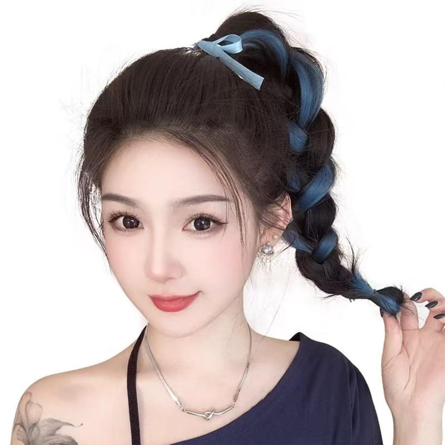 2Pcs Hair Ponytails Hairpieces Ponytail Extension with Color Hair Ties fluffy wigs braids for Women Daily Dance party Christmas Wear