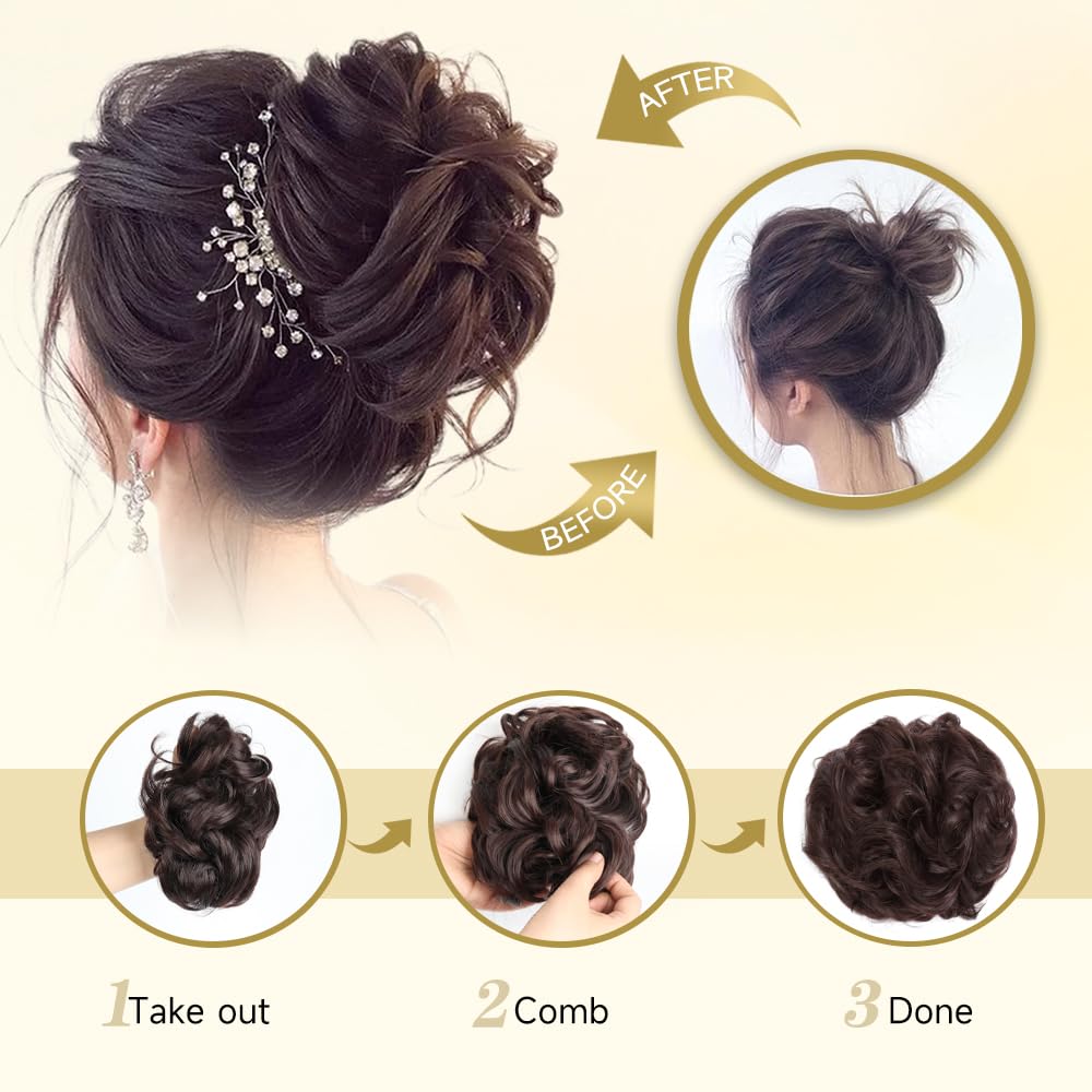 Bun Hair Piece, Tousled Updo Hair Buns Extension Elastic Hair Band Hair Pieces, Curly Hair Bun Scrunchie For Women