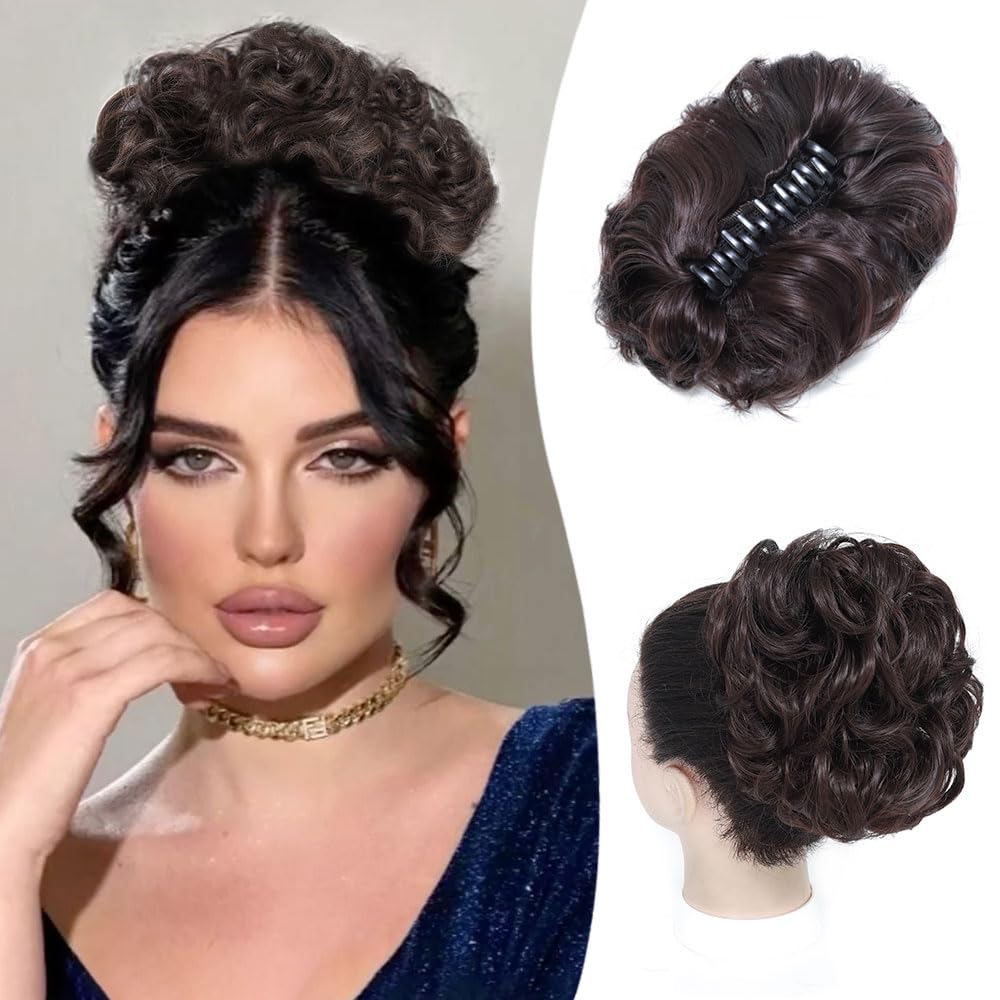 Bun Hair Piece, Tousled Updo Hair Buns Extension Elastic Hair Band Hair Pieces, Curly Hair Bun Scrunchie For Women