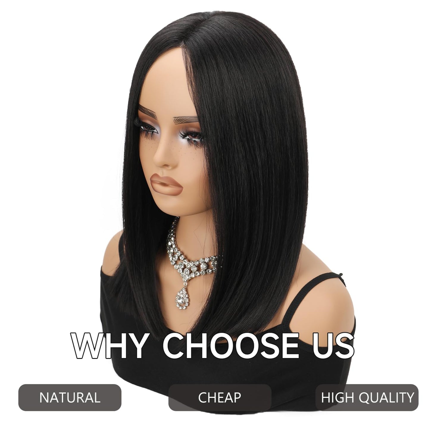 XC CLOUDS Glueless Straight Wigs For Black Women Lace Frontal Hair Wig with Middle Part Simulated Scalp Medium Length Bob Wigs for Halloween or Daily Synthetic Hair Lace Wig