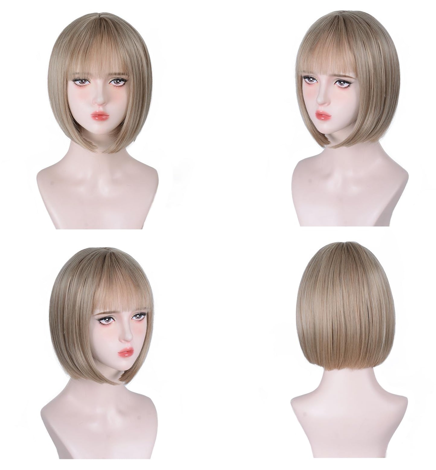 Bob Wig with Bangs-12'' Short Straight Bob Wigs for Women Super Soft and Easy to Wear, Colorful Synthetic Wig for Daily, Cosplay, Halloween