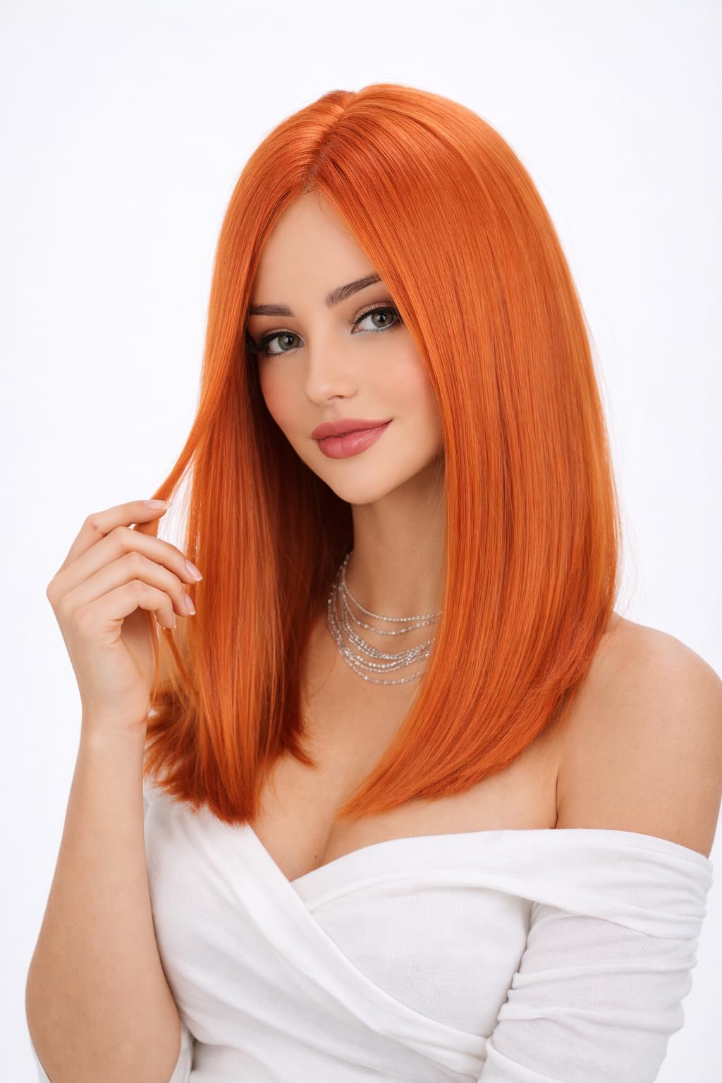 XC CLOUDS Glueless Straight Wigs For Black Women Lace Frontal Hair Wig with Middle Part Simulated Scalp Medium Length Bob Wigs for Halloween or Daily Synthetic Hair Lace Wig