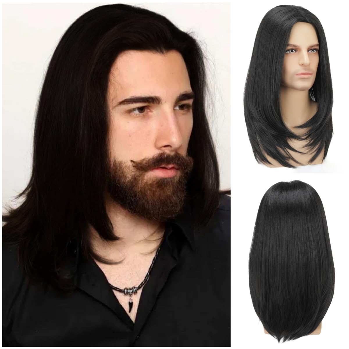 Daiaces Long Wig for Mens,Straight Hair Synthetic Heat Resistant Men Wigs for Daily Party Costume Halloween