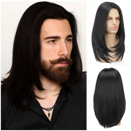 Daiaces Long Wig for Mens,Straight Hair Synthetic Heat Resistant Men Wigs for Daily Party Costume Halloween