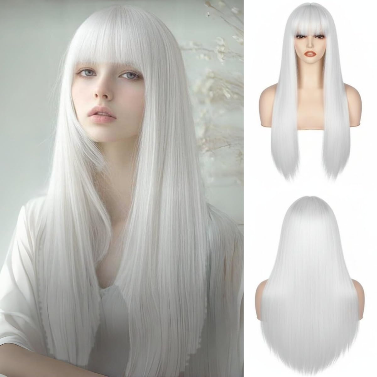 Long Straight Wig for Women,with Bangs Heat Resistant Synthetic Womens Hair Wigs for Cosplay Party Halloween