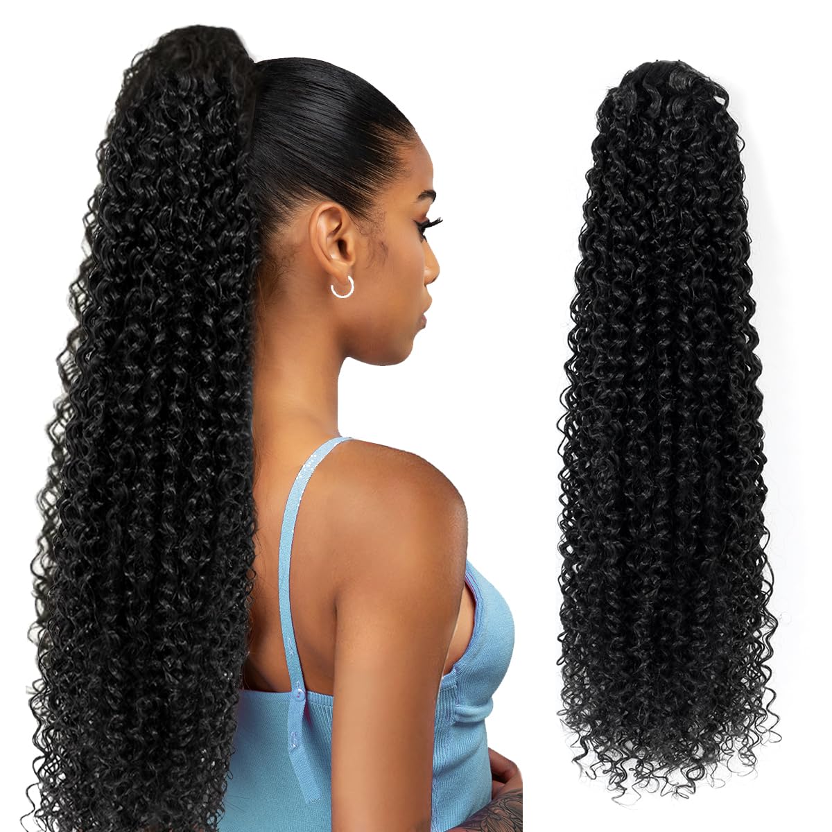 Drawstring Ponytail Extension for Women Curly Ponytail Extension Synthetic Hair Natural Wavy Hair Pieces for Daily Use