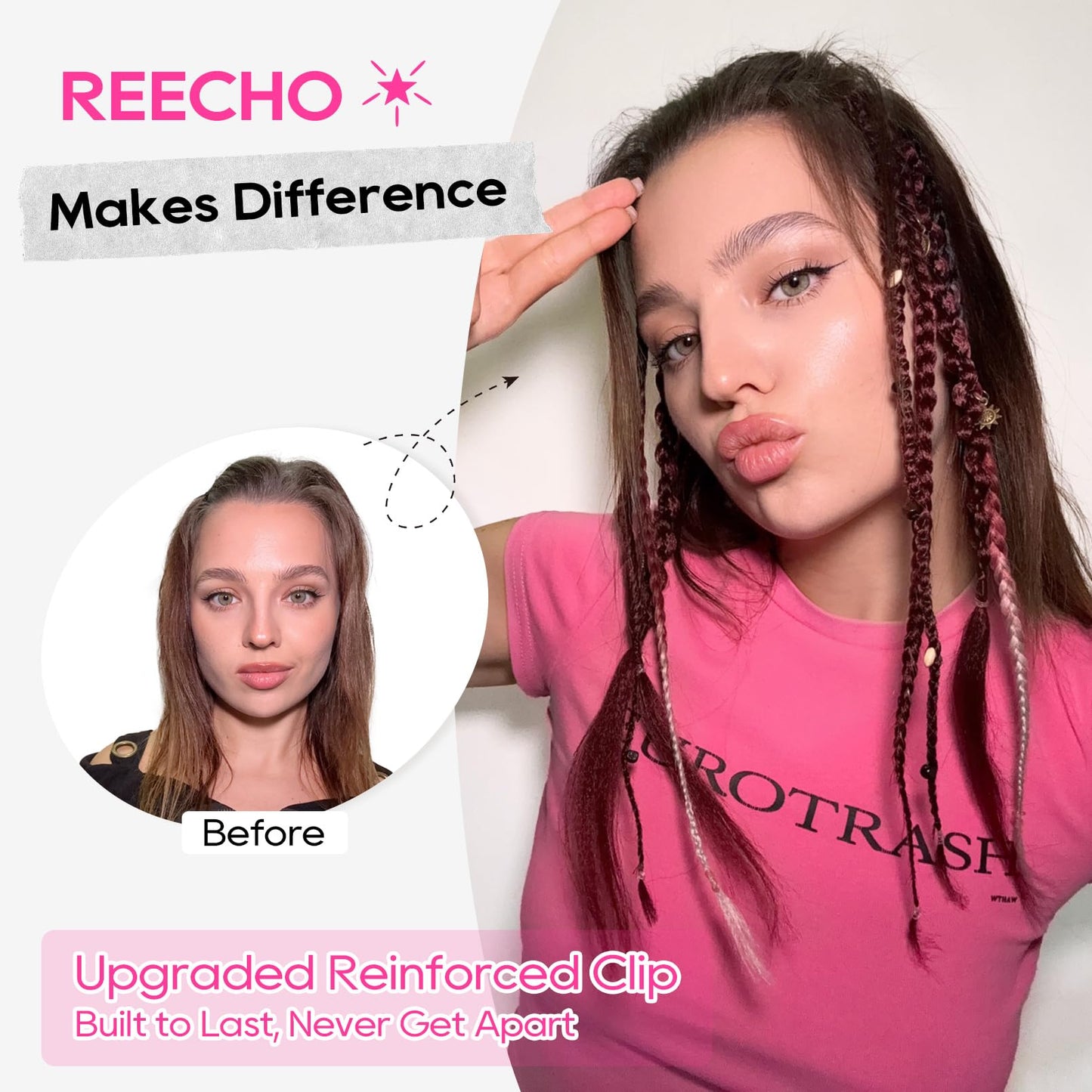 Clip in Braids for Women, 16" Boho Dreadlock Clip in Braids with Beads & Charms, 2PCS Handmade Synthetic Braided Hairpieces for Cosplay Daily Styling Music Festival