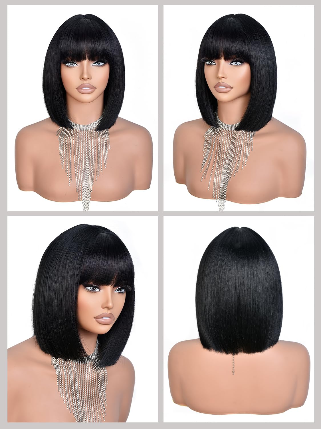 Bob Wig with Bangs for Black Women Short Straight Bob Wigs for Women Synthetic Fiber Natural Looking for Daily and Work Use