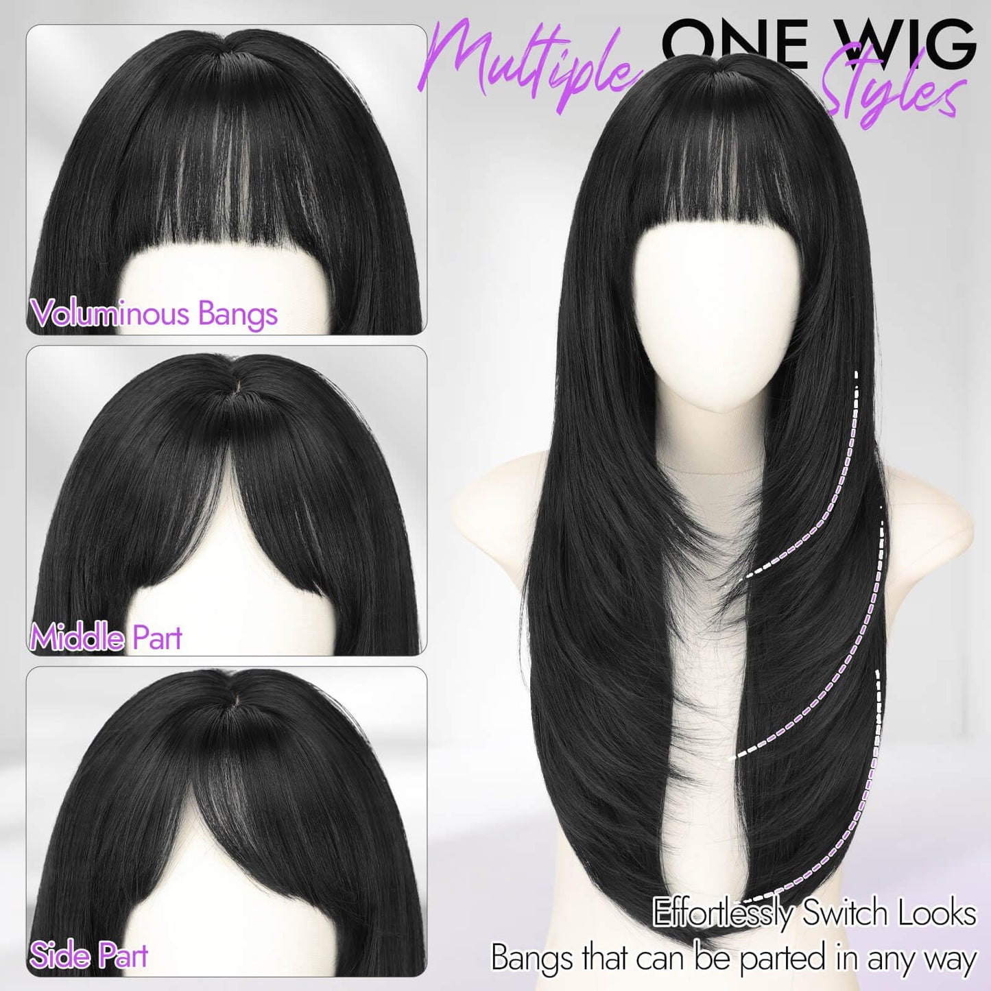 Long Wig with Bangs for Women,Layered Hairstyle Synthetic Heat Resistant for Daily Party Use