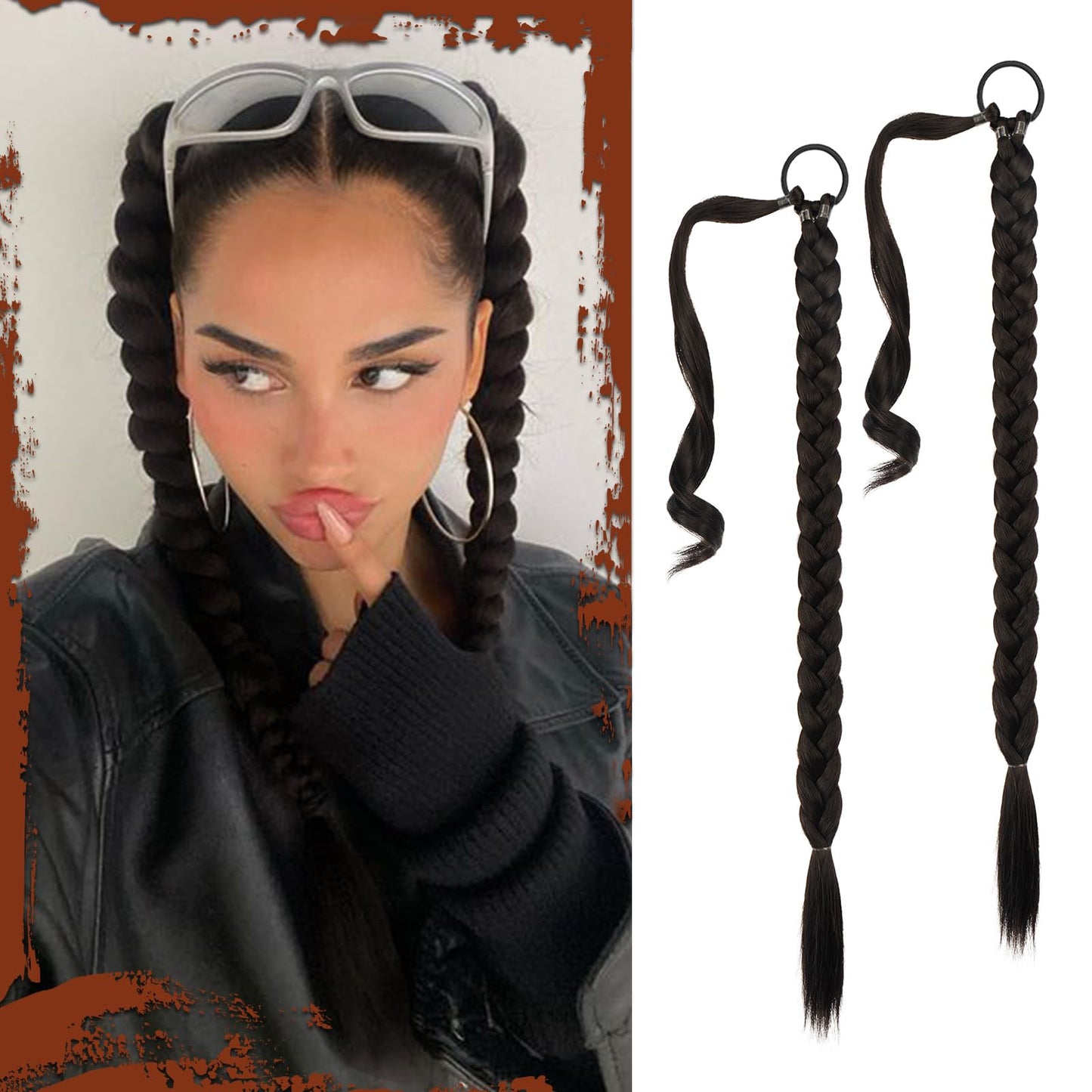 Long Braid Ponytail Extension with Hair Tie Straight Sleek Wrap Around Hair Extensions Synthetic Hair Piece Braid Pony Tail Fluffy Natural Soft Hairpieces for Women Daily Wear
