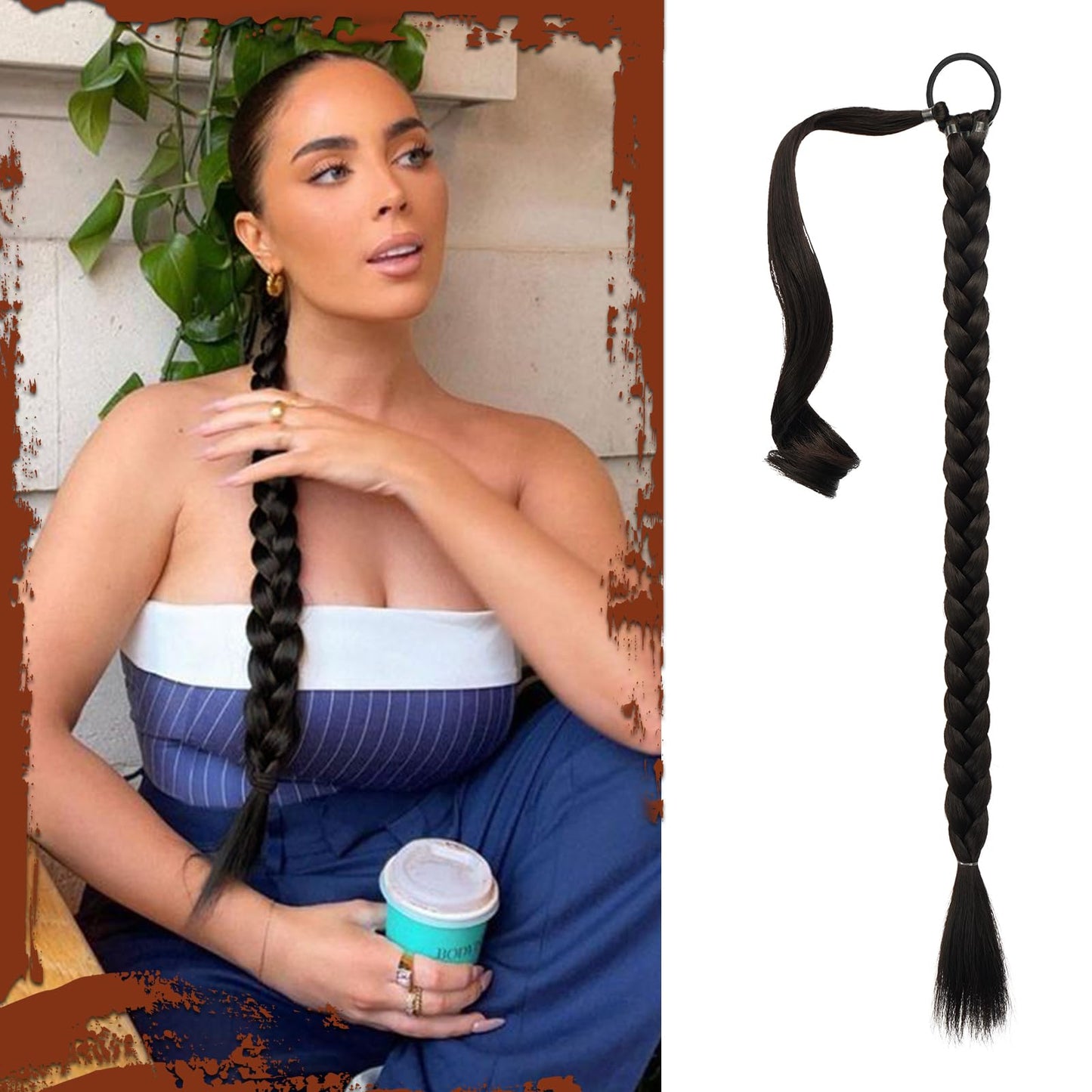 Long Braid Ponytail Extension with Hair Tie Straight Sleek Wrap Around Hair Extensions Synthetic Hair Piece Braid Pony Tail Fluffy Natural Soft Hairpieces for Women Daily Wear