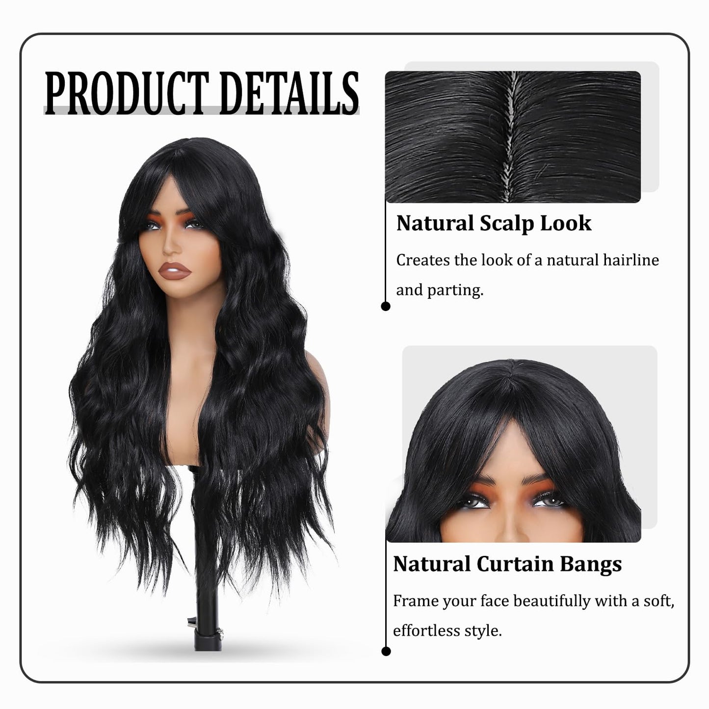 Refined hair Long curly wig with bangs