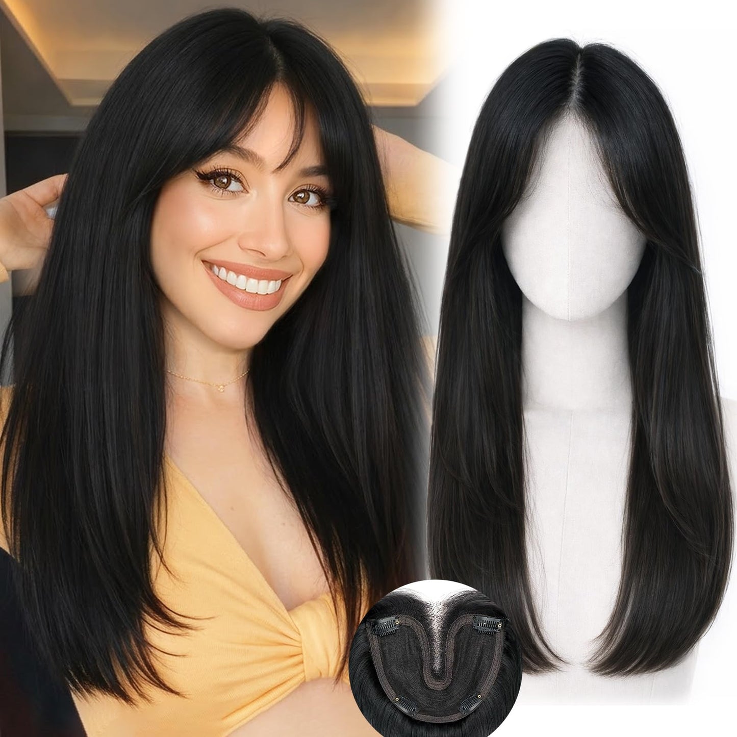 Octall Hair Toppers for Women with Thinning Hair, 20 Inch Synthetic 360° 3D Clip-In Topper, Straight Layered Wiglet Adds Natural Volume & Full Crown Coverage