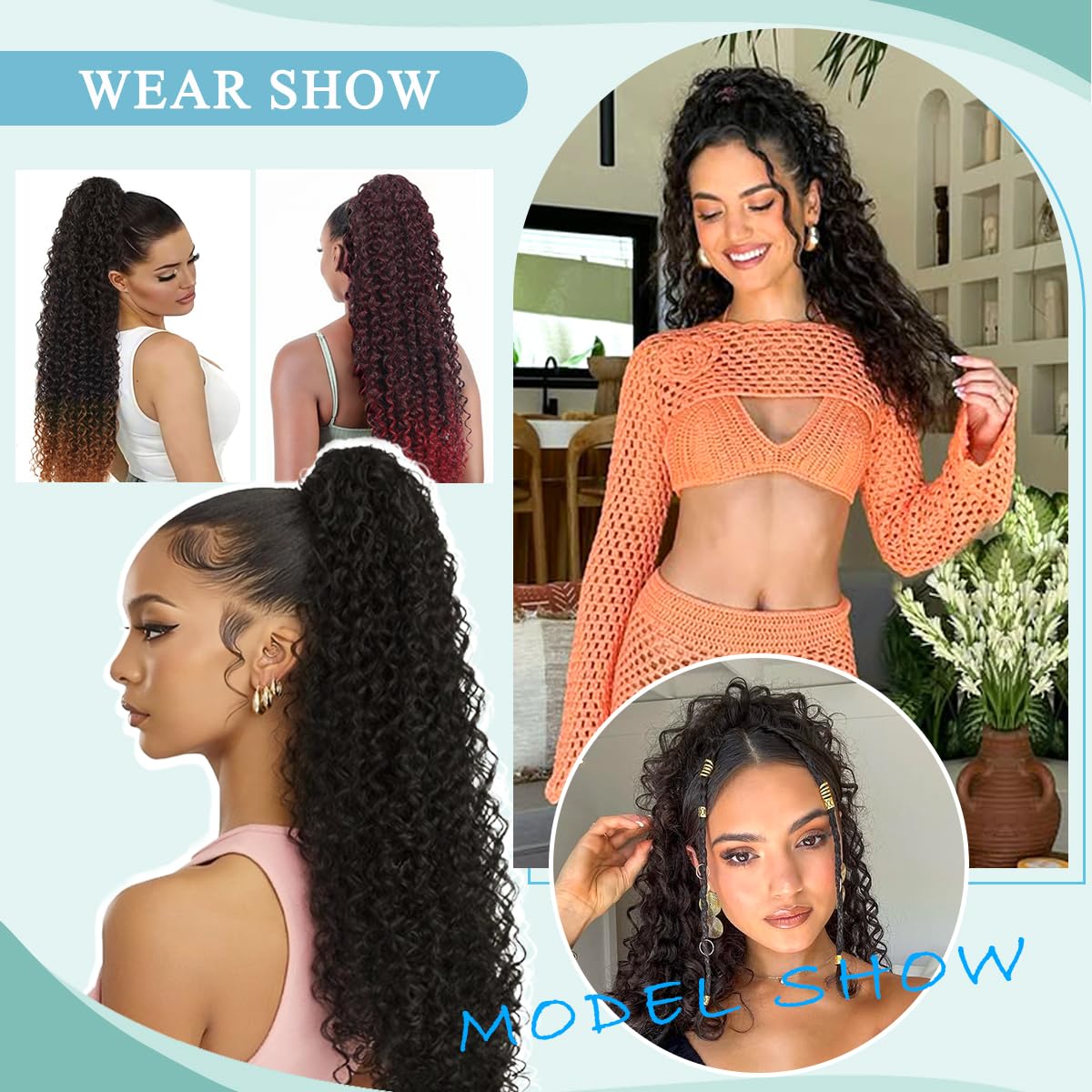 Drawstring Ponytail Extension for Women Curly Ponytail Extension Synthetic Hair Natural Wavy Hair Pieces for Daily Use