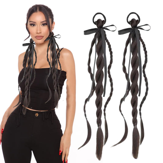 2PCS Ponytail Extension Braid with Hair Tie Synthetic Ponytail Twisted Braid wig hair band for Women Girls 19 in