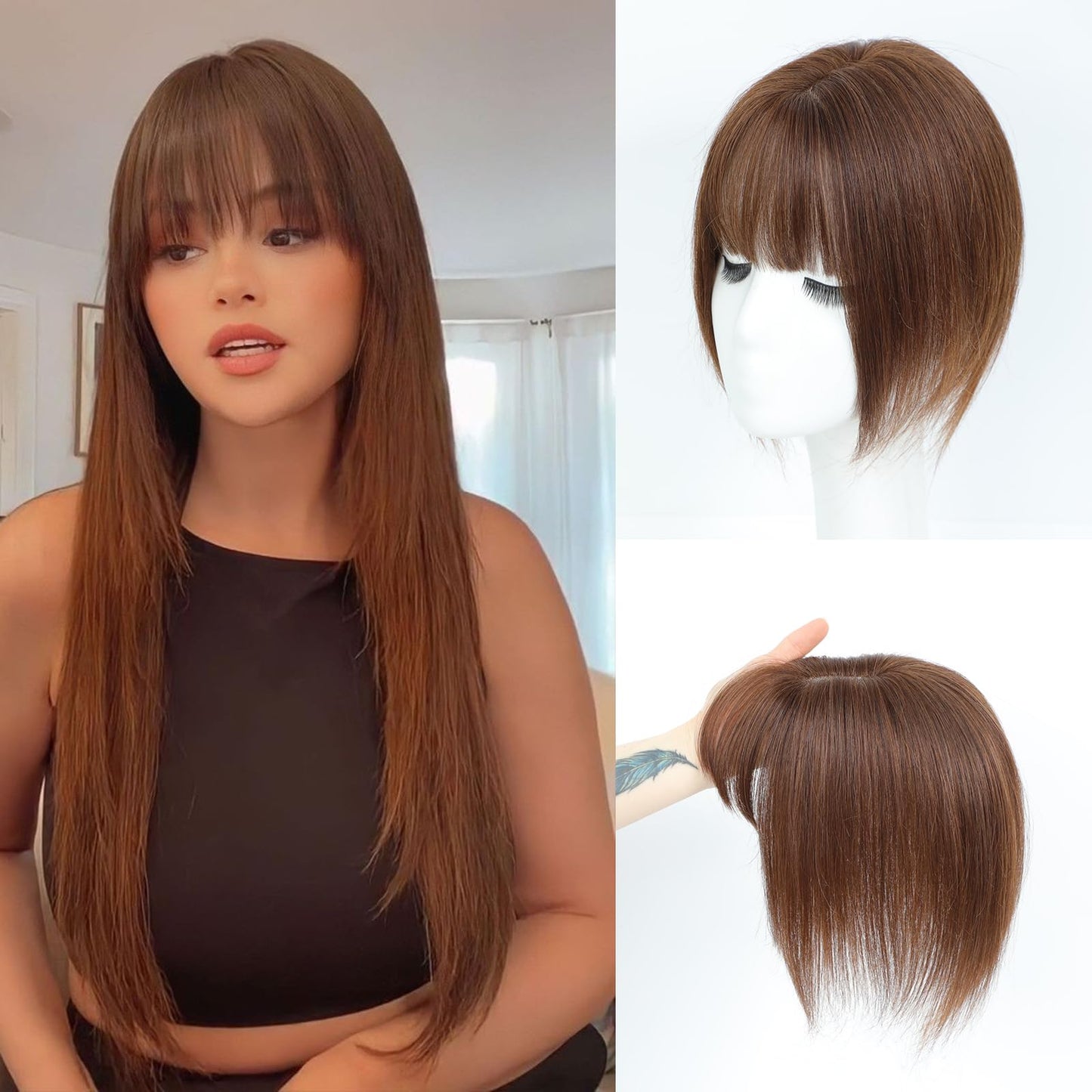 Hair Toppers For Women Real Human Hair Short Length Topper For Slightly Lossing And Covering Gray Hair 7 * 11 French Style Bang For Adding Volume