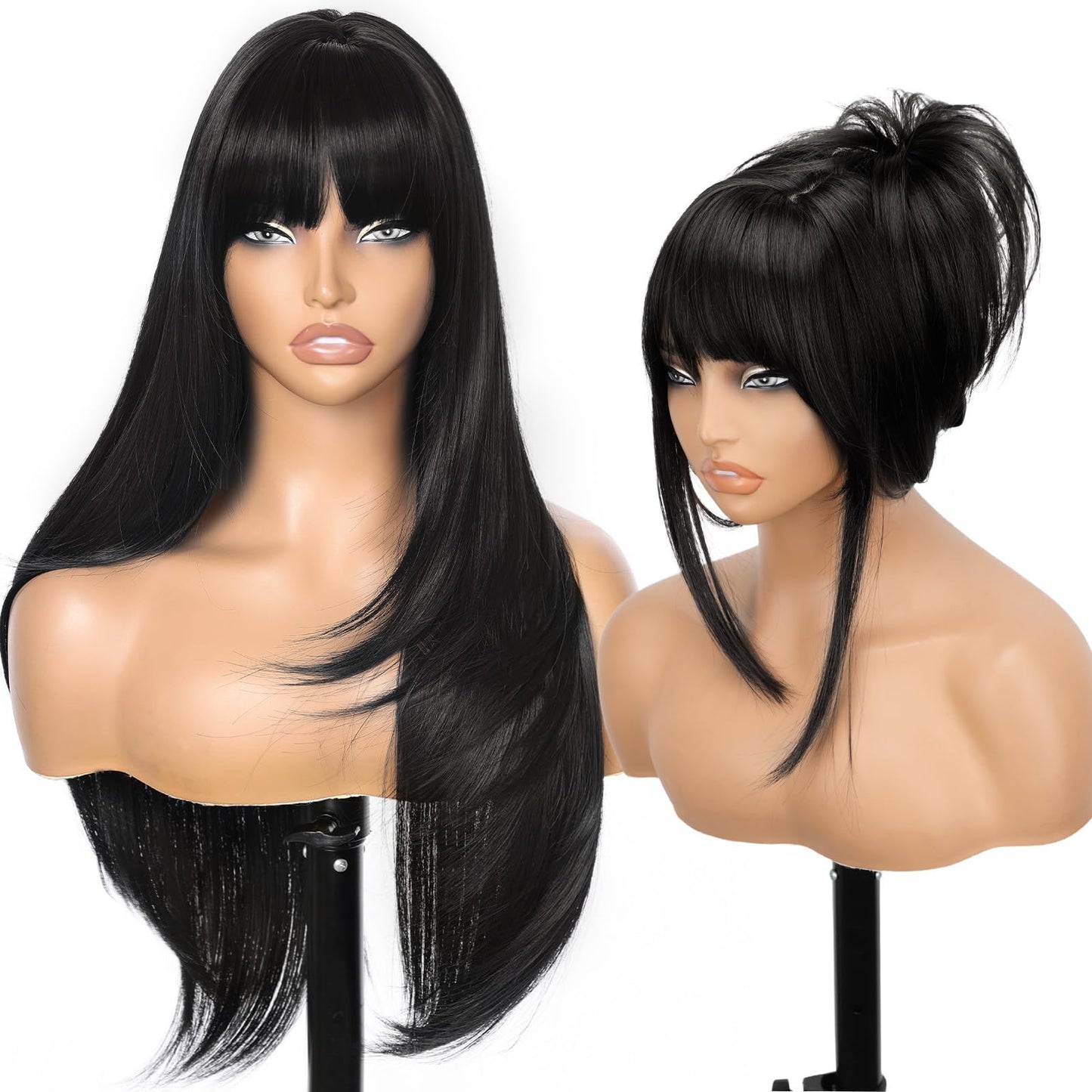 26" Long Layered Wig for Women with Bangs | Realistic Scalp | Freestyle Parting | Heat-Resistant Synthetic Hair