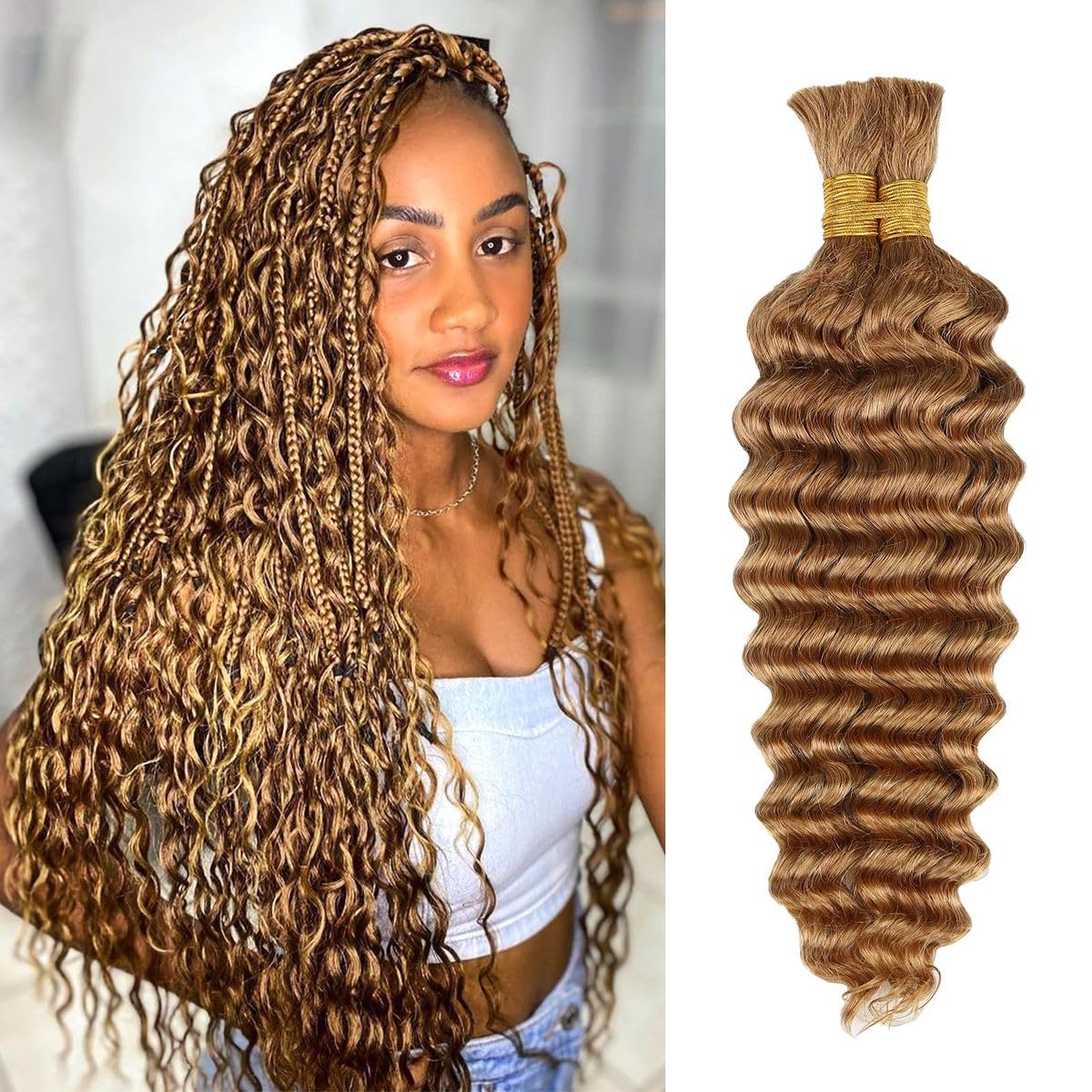 100 Percent Human Boho Braiding Hair Deep Wave Bulk Boho Hair for Braiding Curly Bundles Human Hair for Boho Braids Wet and Wavy Braiding Hair Extension No Weft