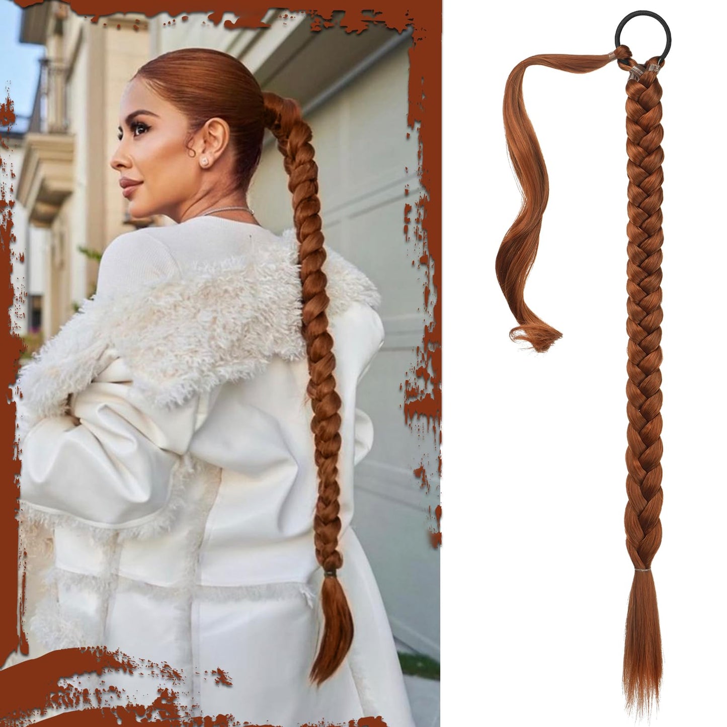 Long Braid Ponytail Extension with Hair Tie Straight Sleek Wrap Around Hair Extensions Synthetic Hair Piece Braid Pony Tail Fluffy Natural Soft Hairpieces for Women Daily Wear
