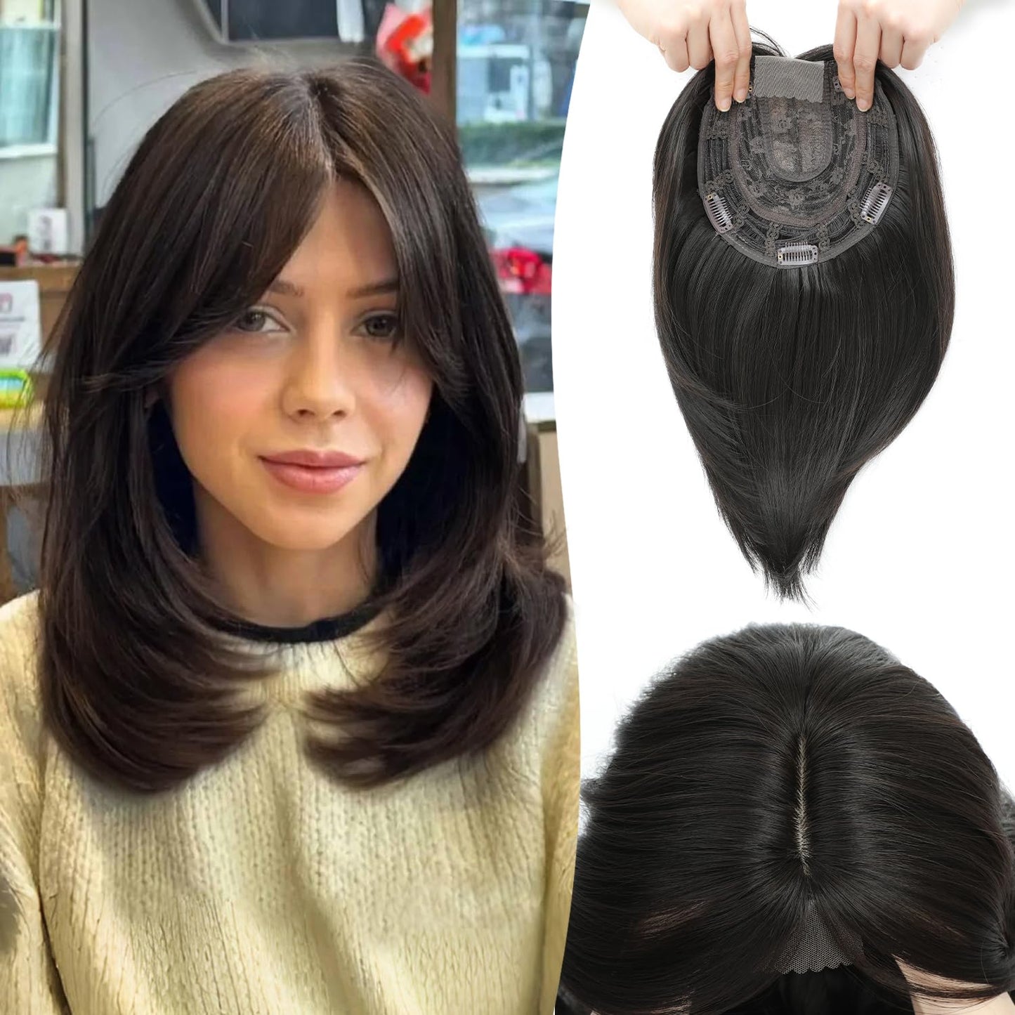 12inch Hair Toppers for Women 6.5"X6.5" Big Base Hair Topper Add Volume Daily Wear