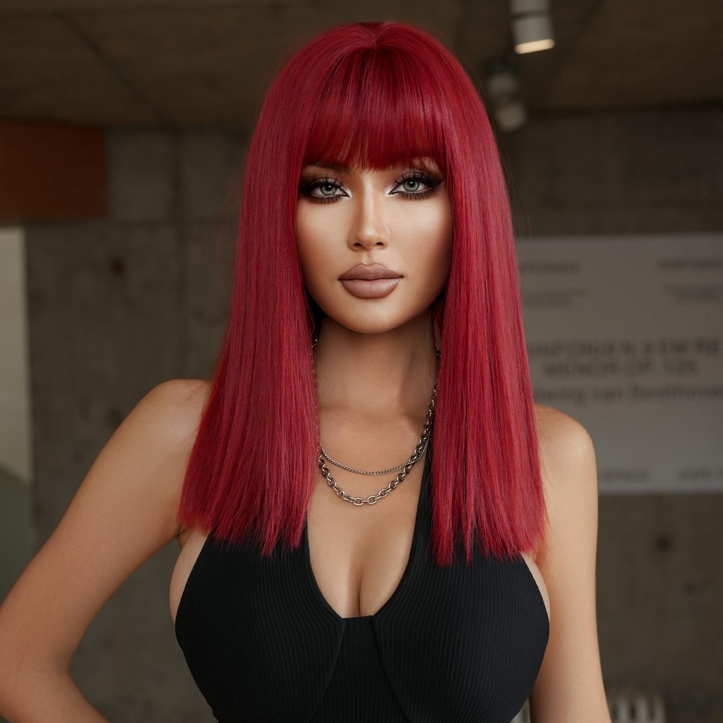 Shoulder Length Straight Wigs for Women Synthetic Wig with Bangs for Girls Daily Party Costume