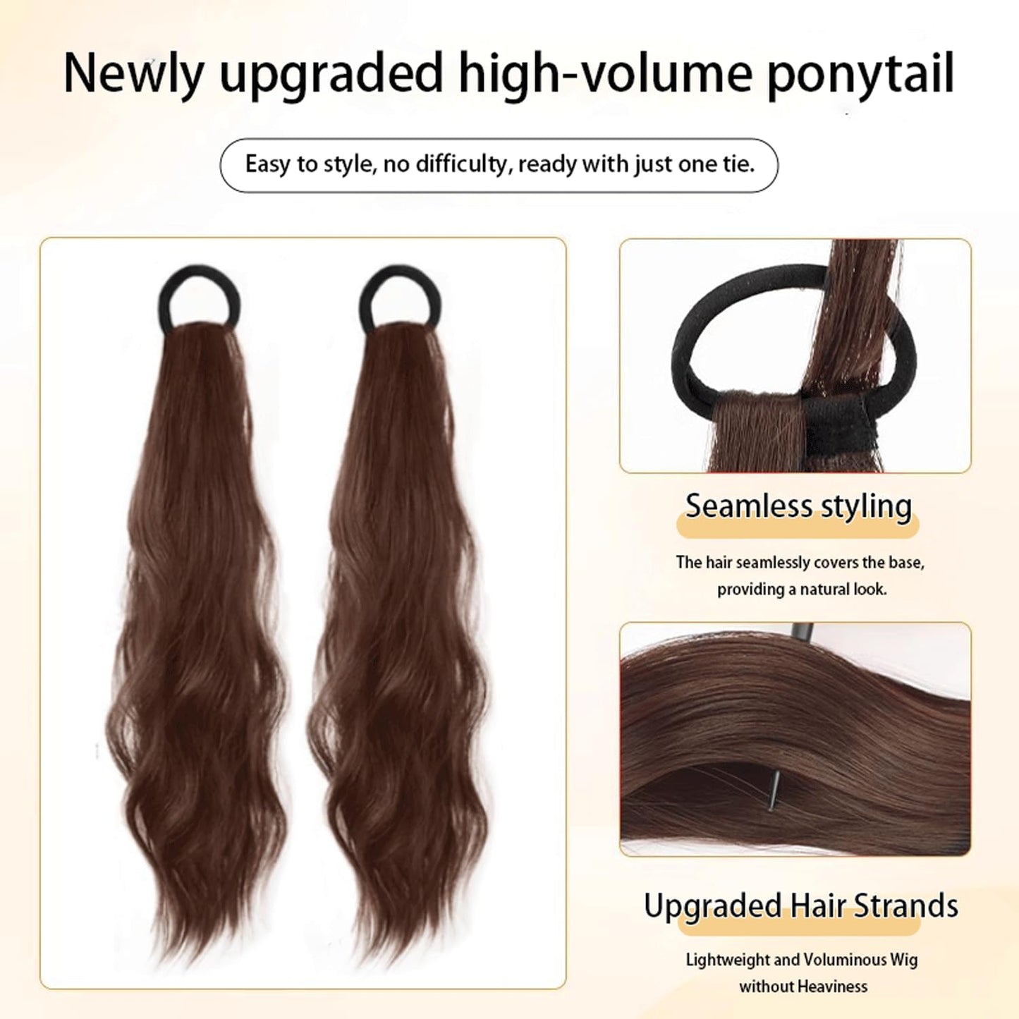 2PCS Curly Ponytail Extension with Hair Tie Hair Natural Wig Elastic Band Wave Fake Ponytail Wigs Accessories for Women Daily 17 Inch