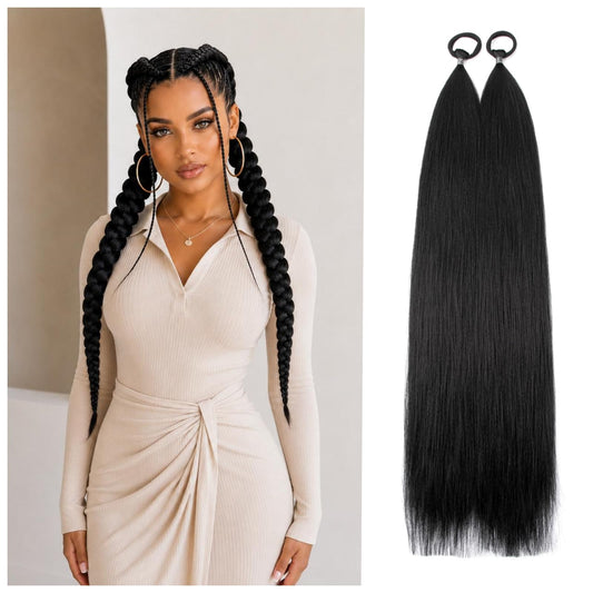 26" Colored Hair Extensions 2 Pack for Women, Soft Synthetic Tinsel Hair Extensions with Elastic Band, Synthetic Braiding Hair for Daily Use, Cosplay, Halloween, Party