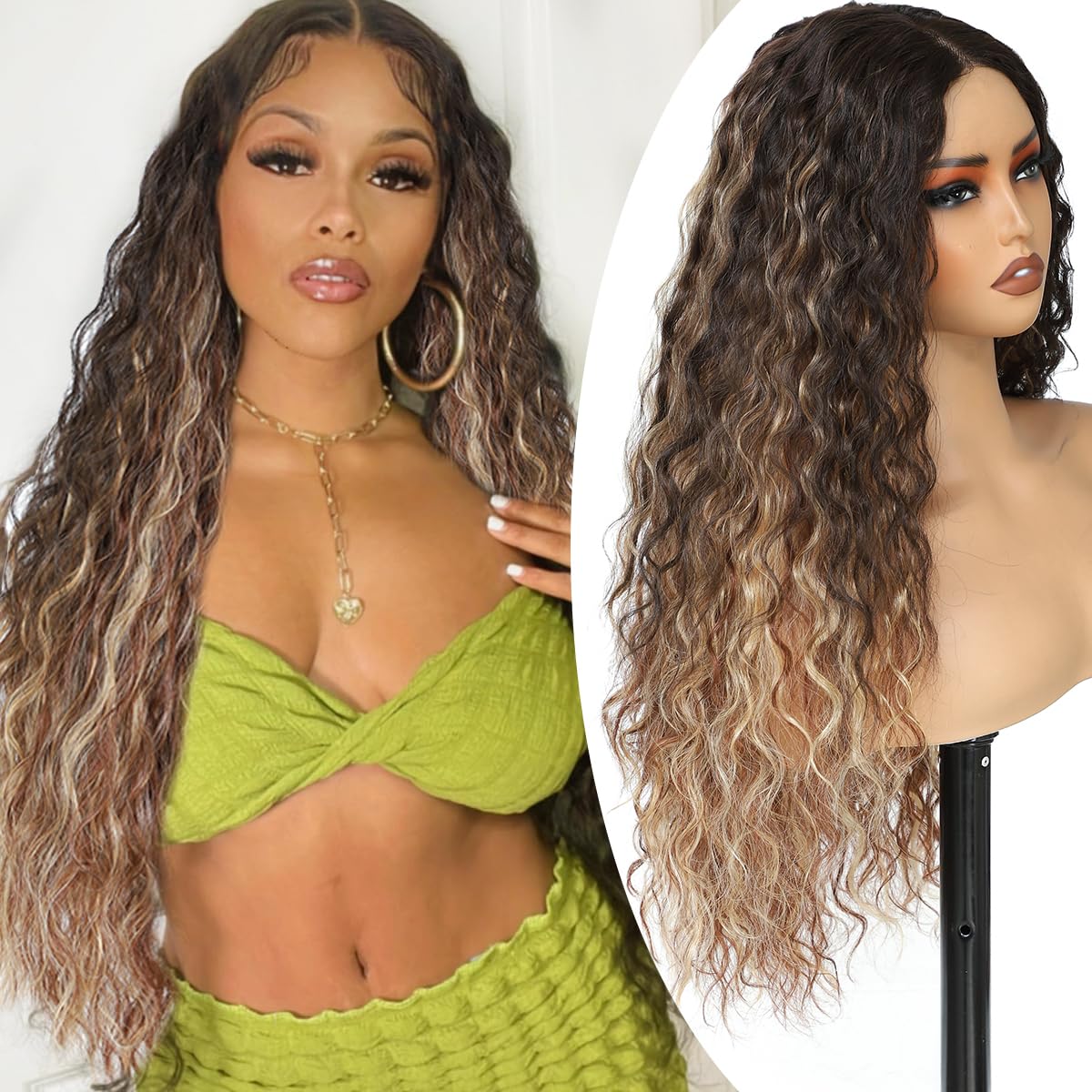 26 Inch Synthetic Curly Wigs for Women Long Curly Wig Deep Water Wave Glueless Wigs For Women
