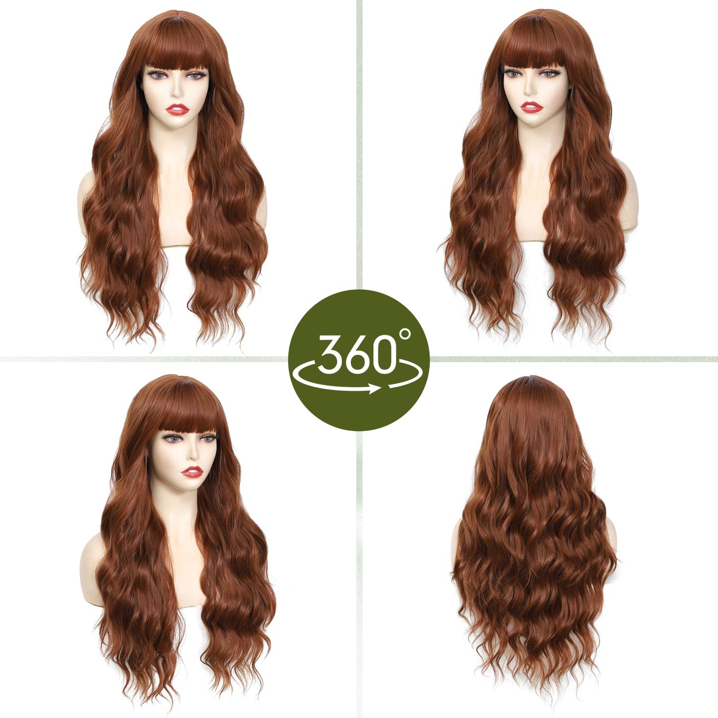 Wig With Bangs Long Wavy Curly Wig with Synthetic Heat Resistant Wigs for Women Daily Party Use